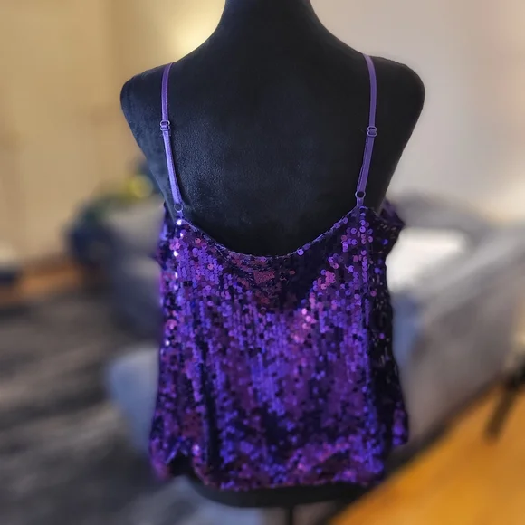 Primark Purple Sequin Camisole Tank Top Size 12 - Picture 7 of 16